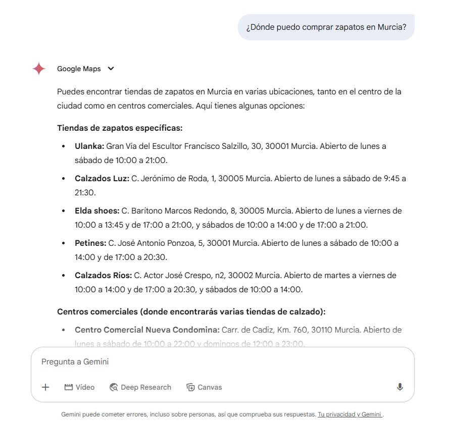ejemplo de respuesta de Gemini Google para mejorar el GEO